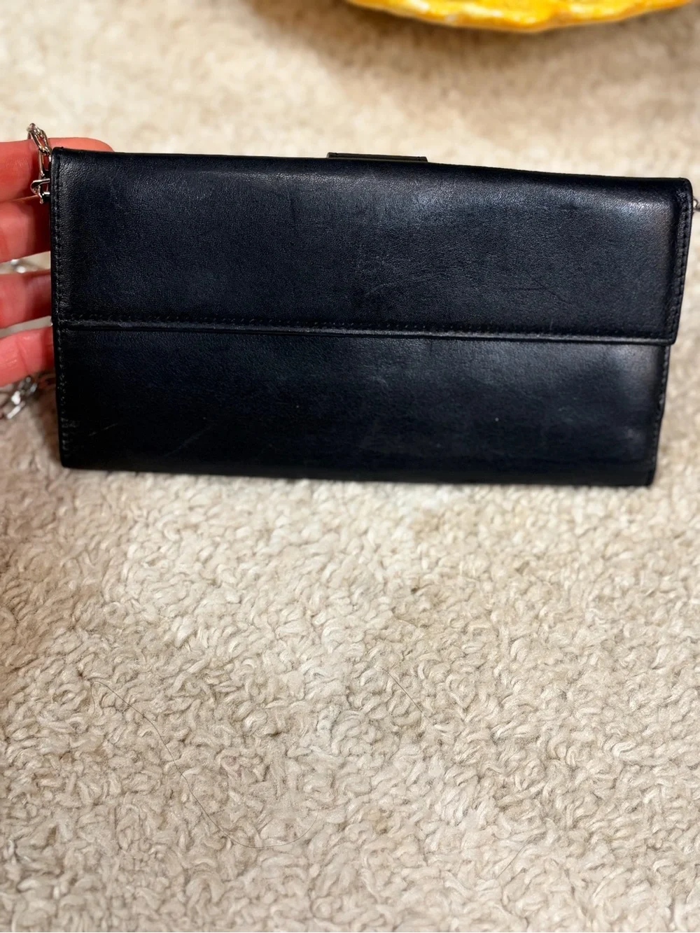 Gucci Black Smooth Leather long wallet on chain